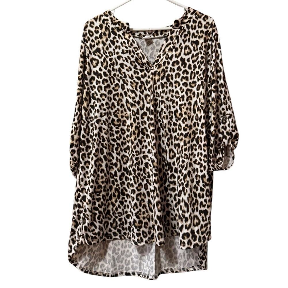 Sew In Love Women‎ Size XL V Neck Tunic Top Stretch Cheetah Office Career City